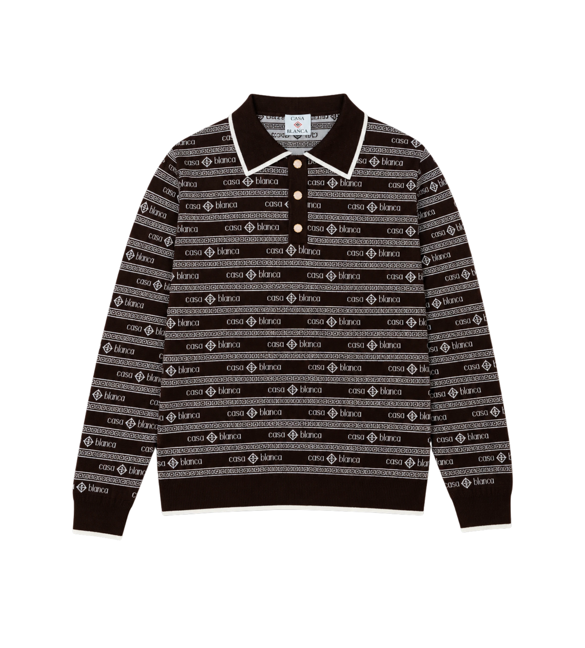 Knit Logo Long Sleeve Polo Shirt Dark Brown