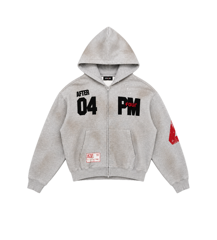 After 4PM Washed Boxy Zip Up Hoodie Grijs Melange