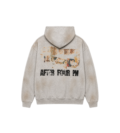 After 4PM Washed Boxy Zip Up Hoodie Grijs Melange