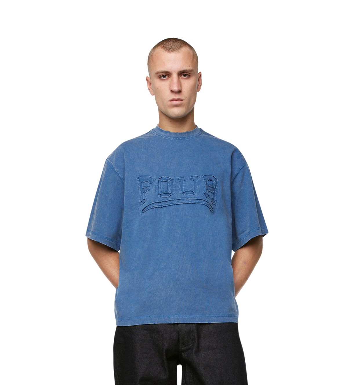 Destroyed Logo Boxy T-Shirt Washed Blauw