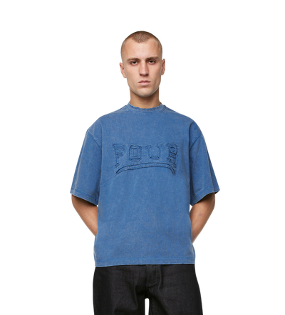 Destroyed Logo Boxy T-Shirt Washed Blauw