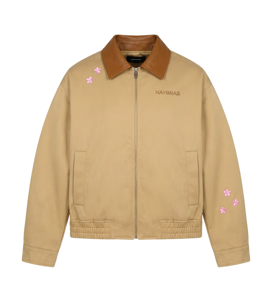 Nahmias Sand Bloom Zip Up Workwear Jacket in Sand Twill
