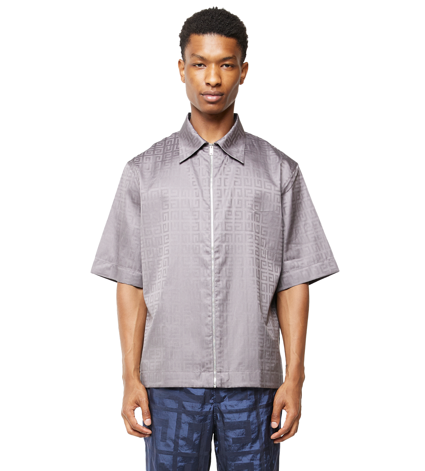 Boxy Fit Zipped Jacquard Shirt Titanium