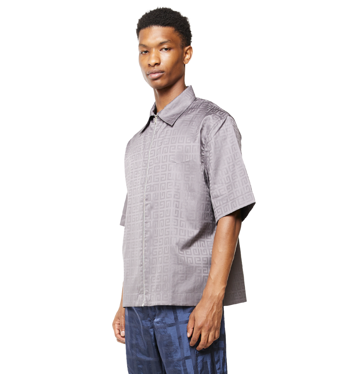 Boxy Fit Zipped Jacquard Shirt Titanium