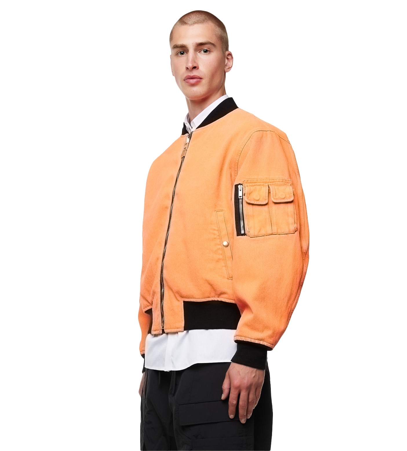Reversible Denim Bomber Jacket Orange