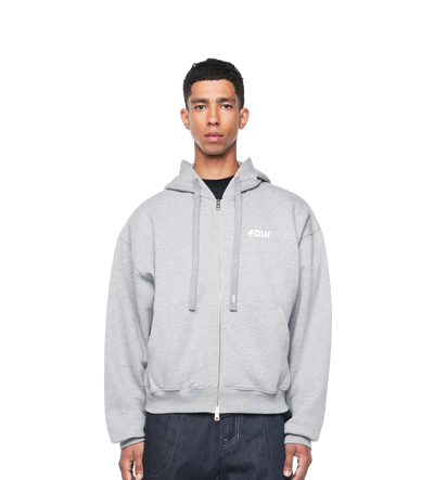 Logo Boxy Zip Up Hoodie Grey Melange