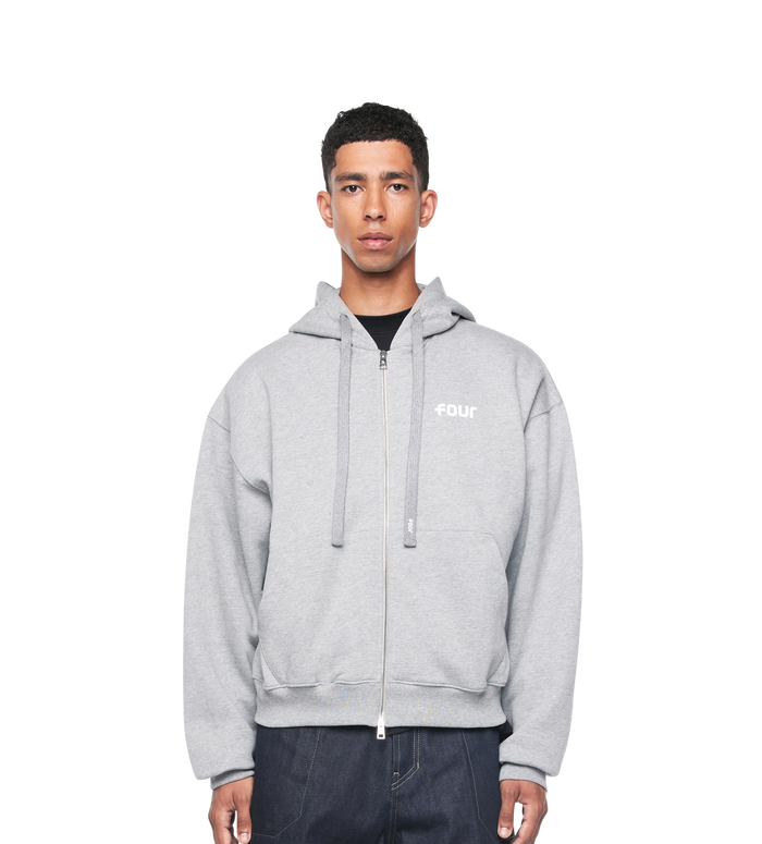 Logo Boxy Zip Up Hoodie Grey Melange