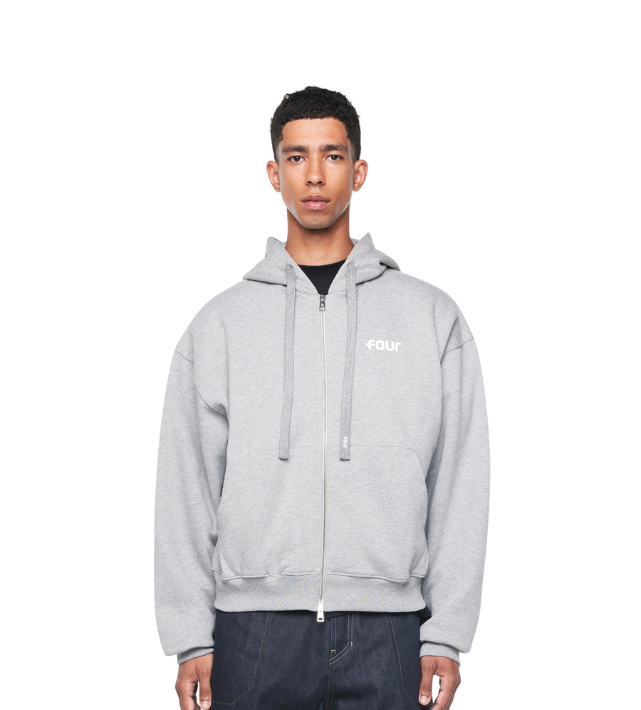 Logo Boxy Zip Up Hoodie Grey Melange
