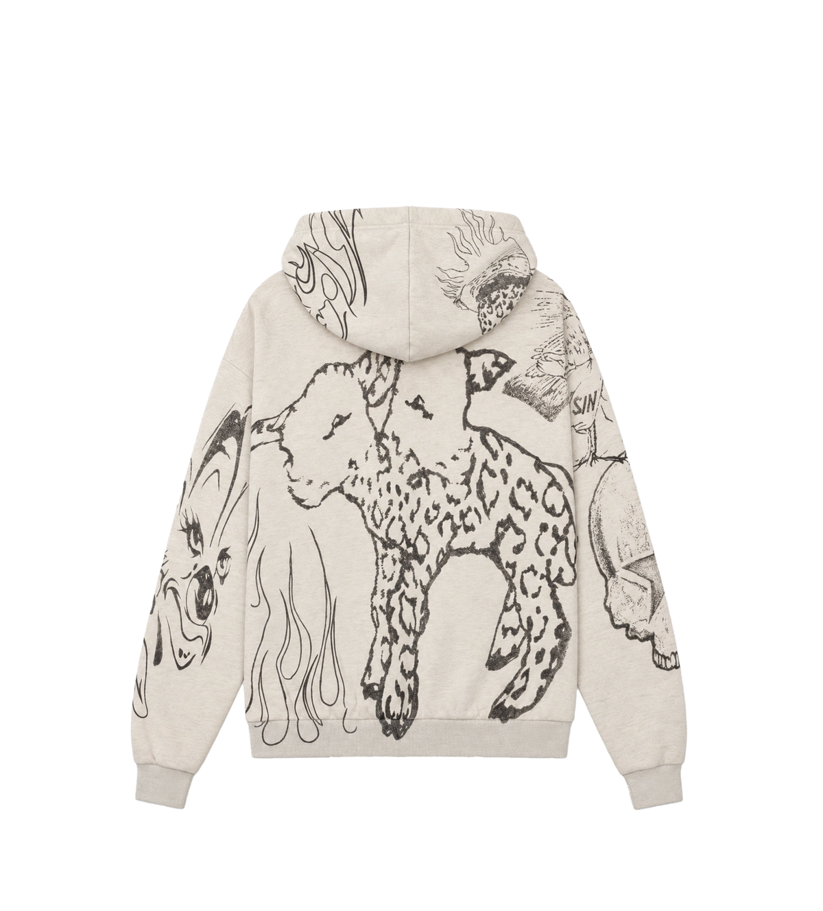 Graffiti Mirror Face Zip-Up Hoodie Grey