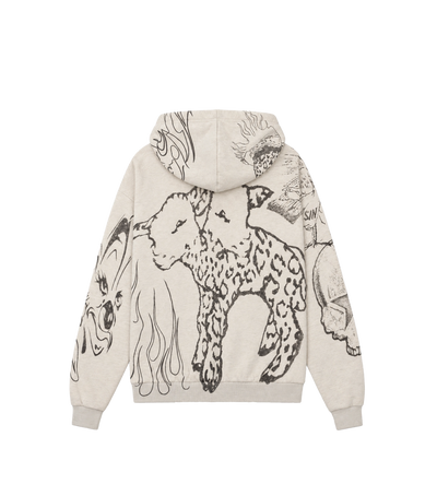 Graffiti Mirror Face Zip-Up Hoodie Grey