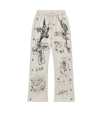 Graffiti Mirror Face Sweatpants Grey