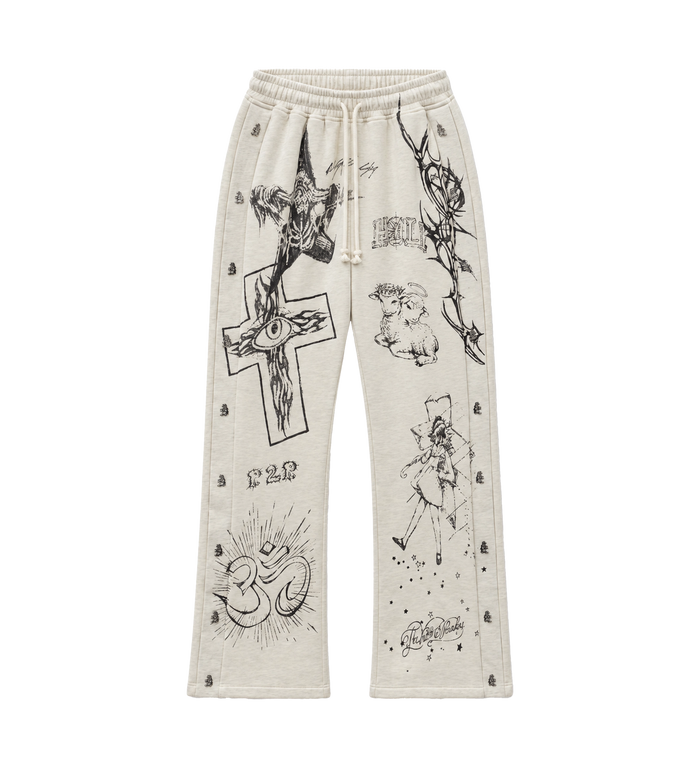 Graffiti Mirror Face Sweatpants Grey