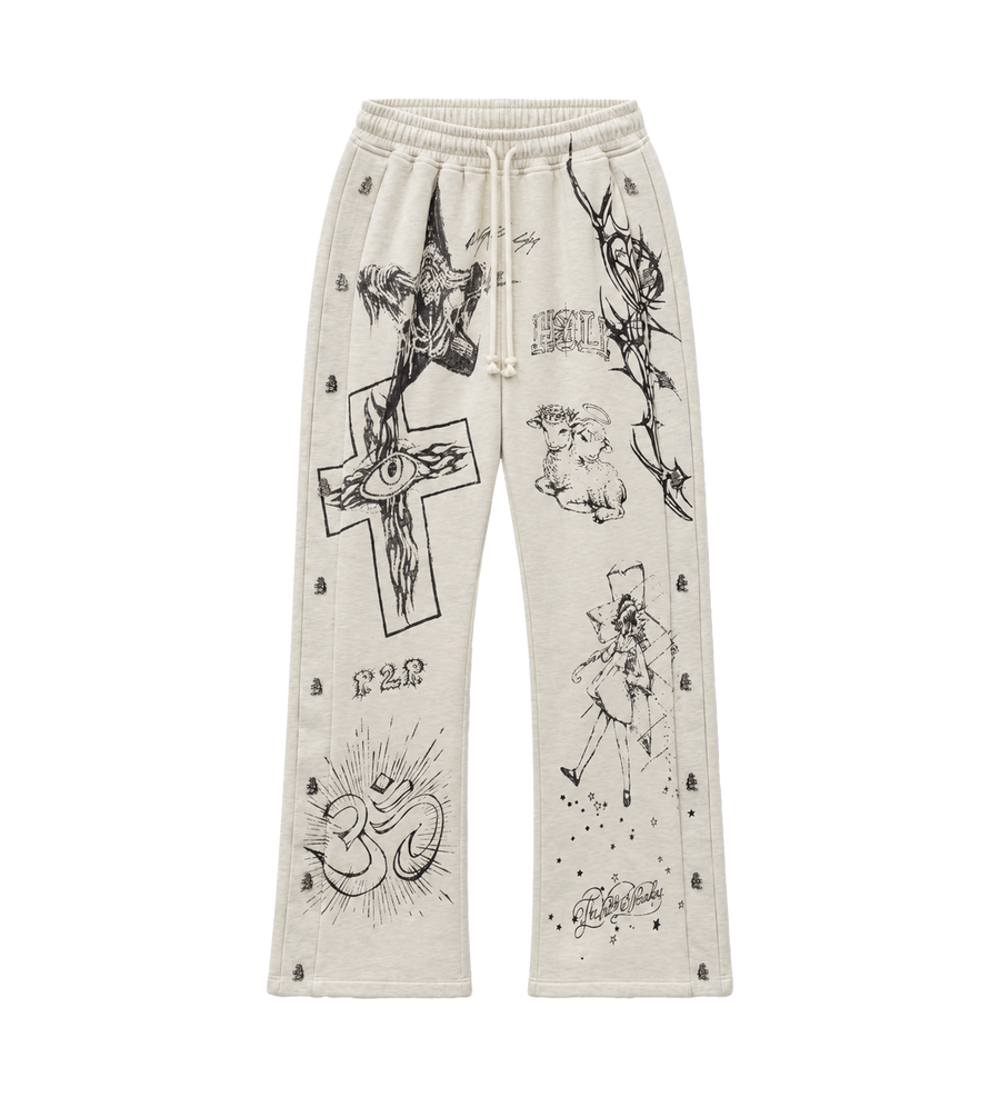 Graffiti Mirror Face Sweatpants Grey