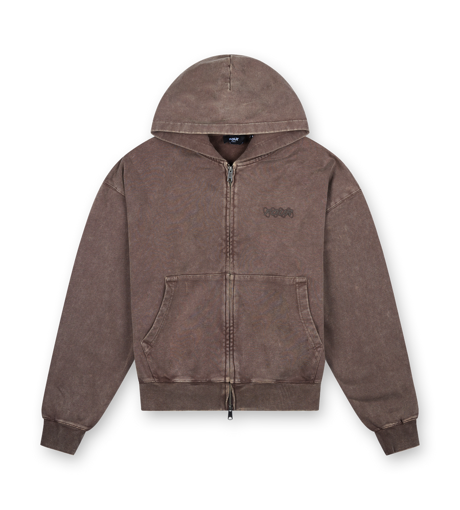 Circles Boxy Zip Up Hoodie Washed Brown