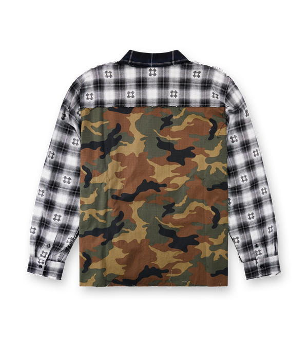 Amiri Spliced MA Quad Flannel in Midnight Blue