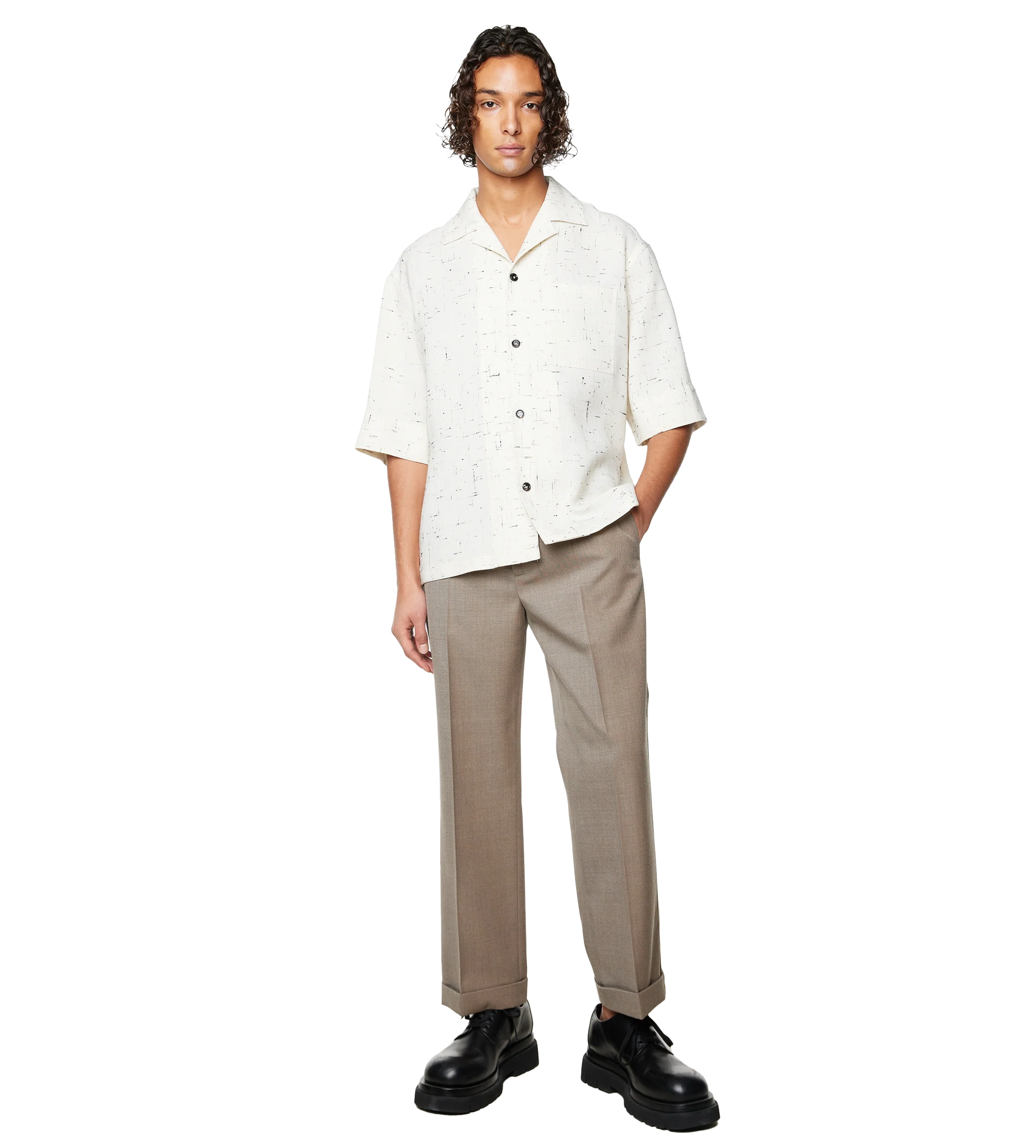Wool Twill Cropped Trousers Grey Ochre