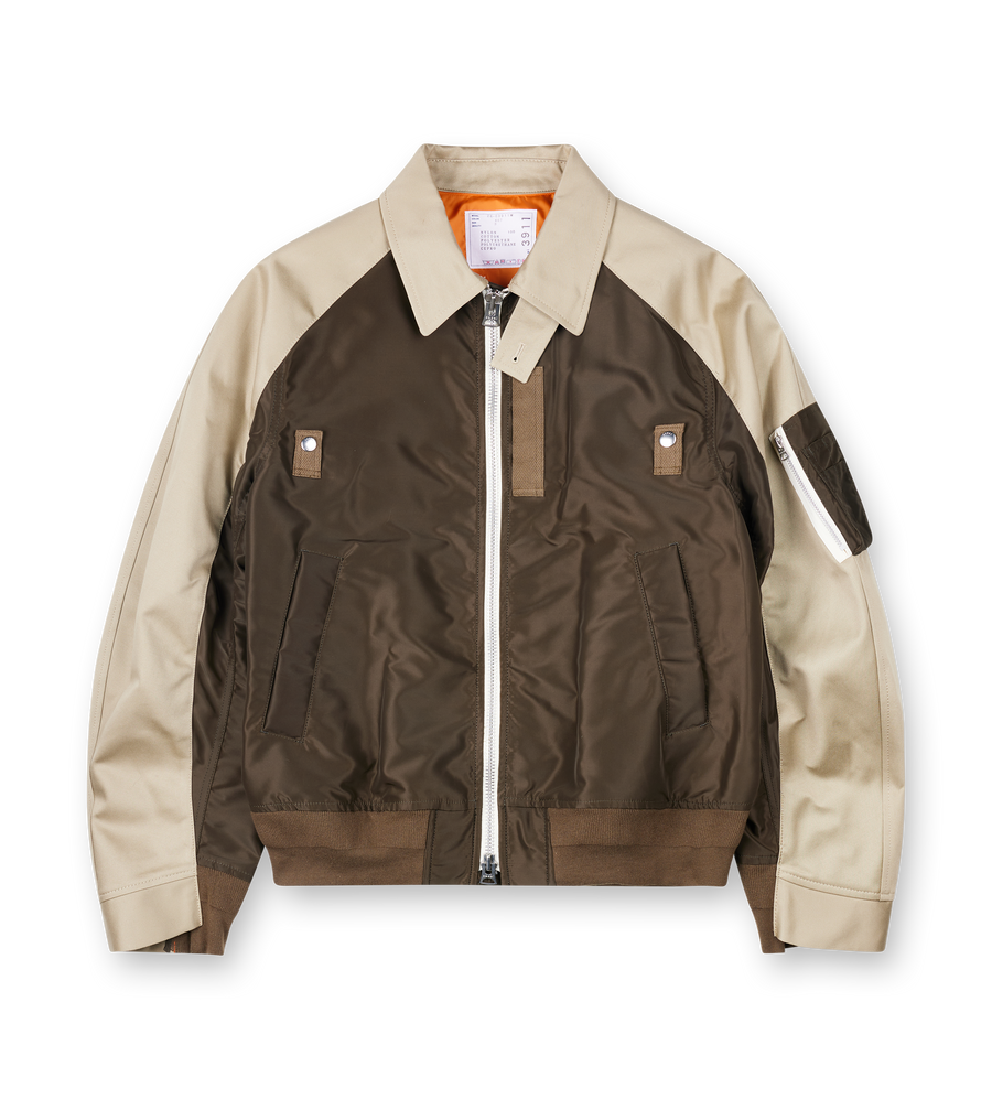 Sacai Cotton Chino x Nylon Twill Blouson in Beige / Dark Khaki
