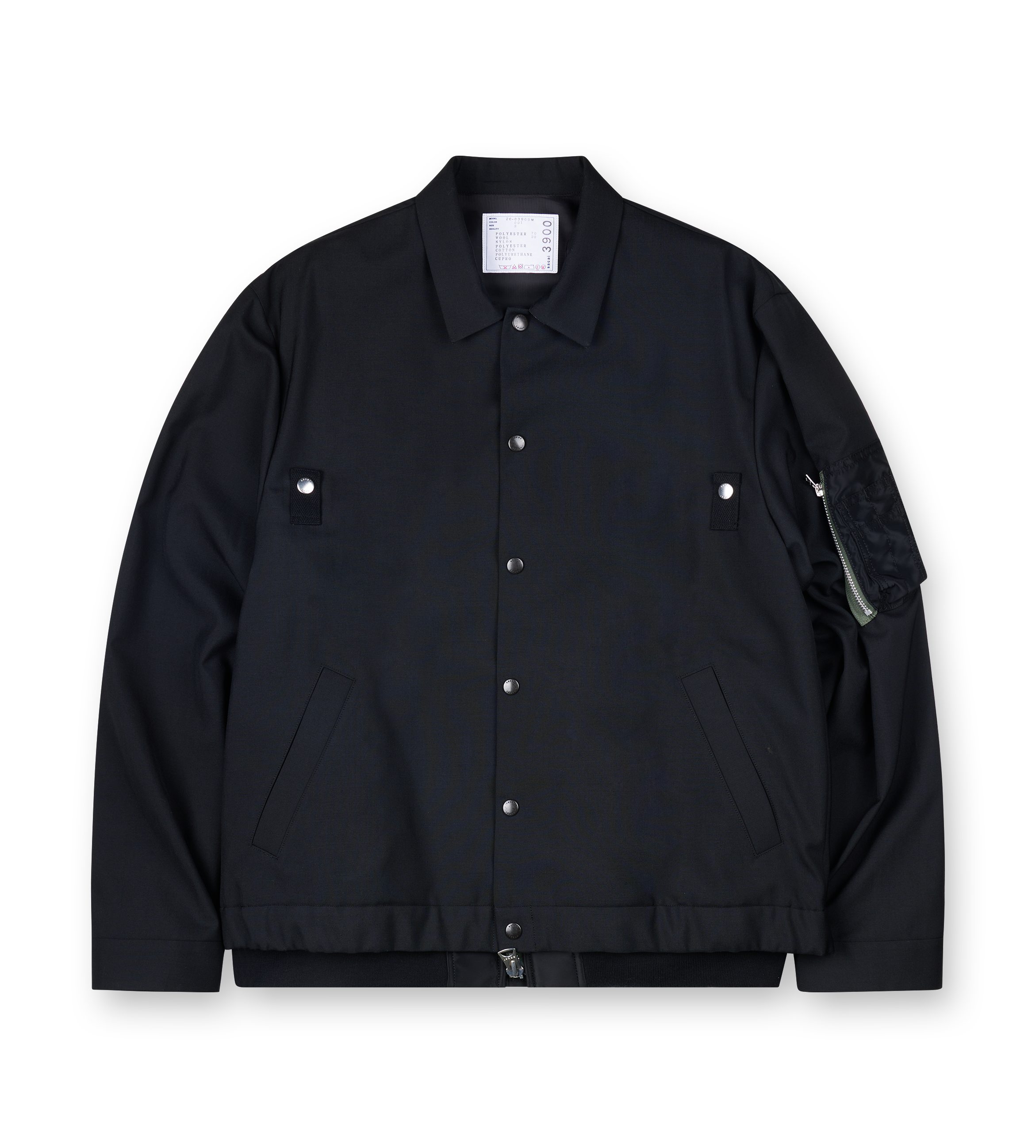Sacai Suiting & Nylon Twill Bomber Jacket in Black