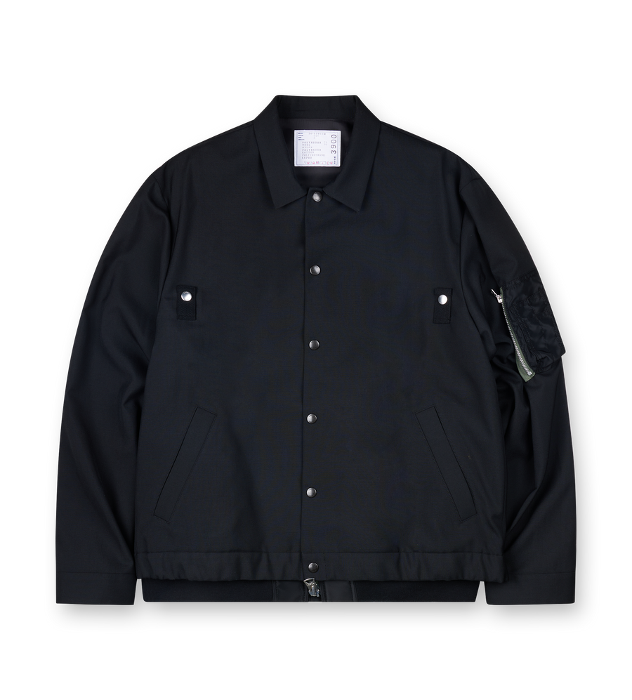 Sacai Suiting & Nylon Twill Bomber Jacket in Black