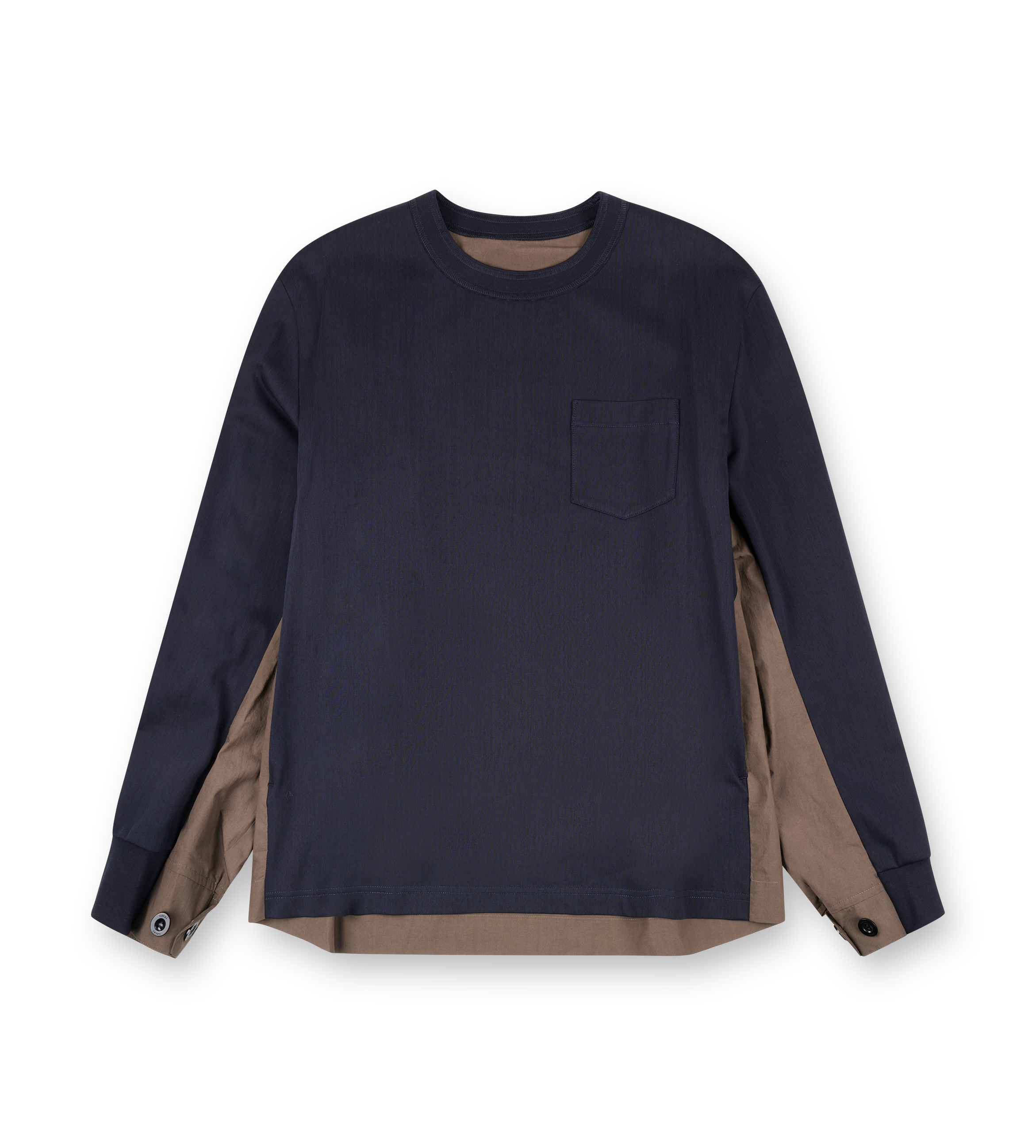 Sacai Panelled Long Sleeve T-Shirt in Black / Brown