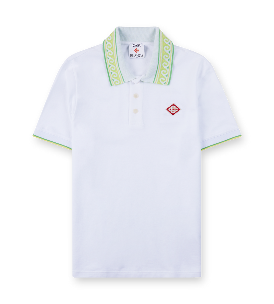 Casablanca Laurel Trim-Collar Polo Shirt in White