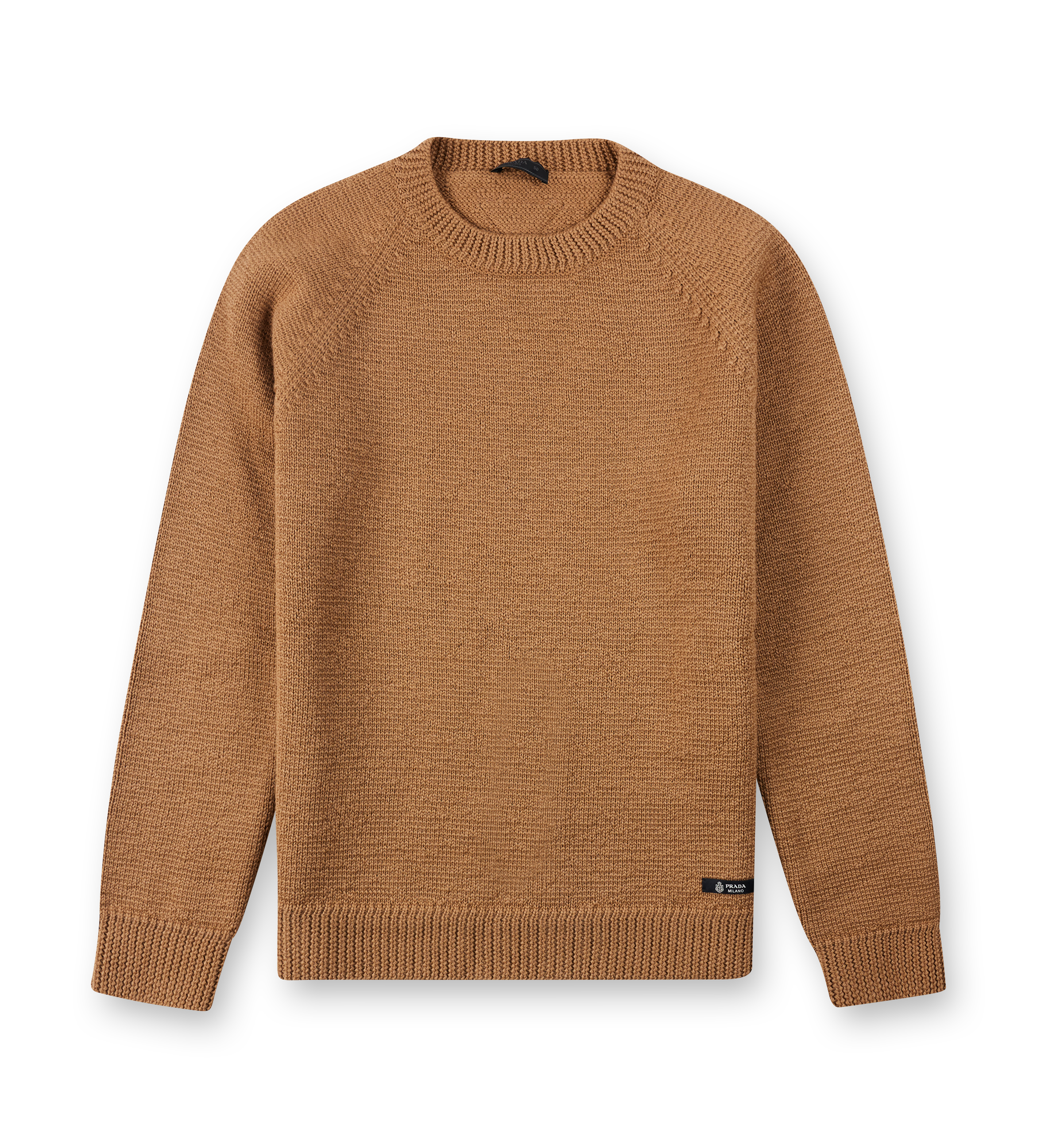 Prada Wool Crew-Neck Sweater in Camel Brown