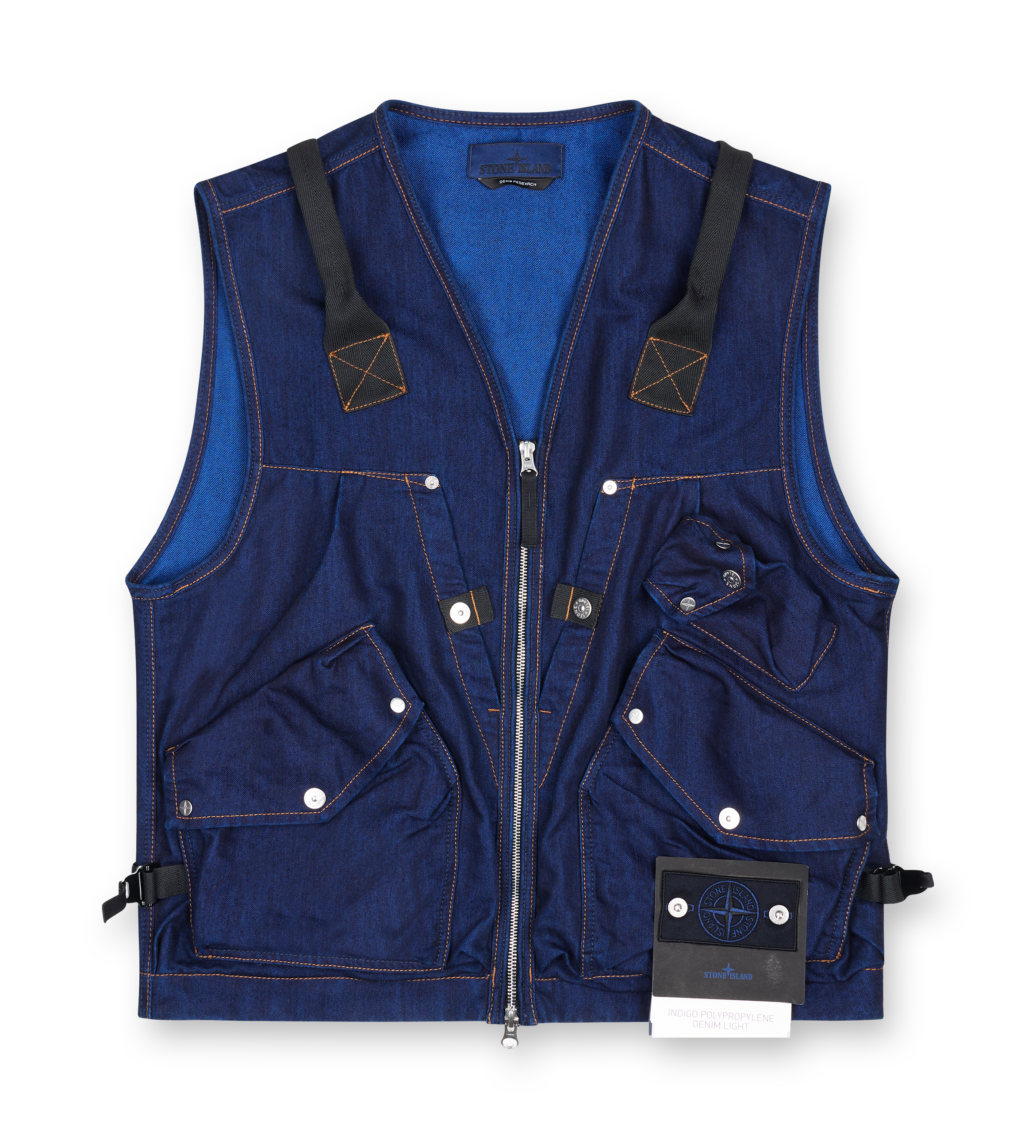 Stone Island Denim Research Utility Vest in Blue Rinse