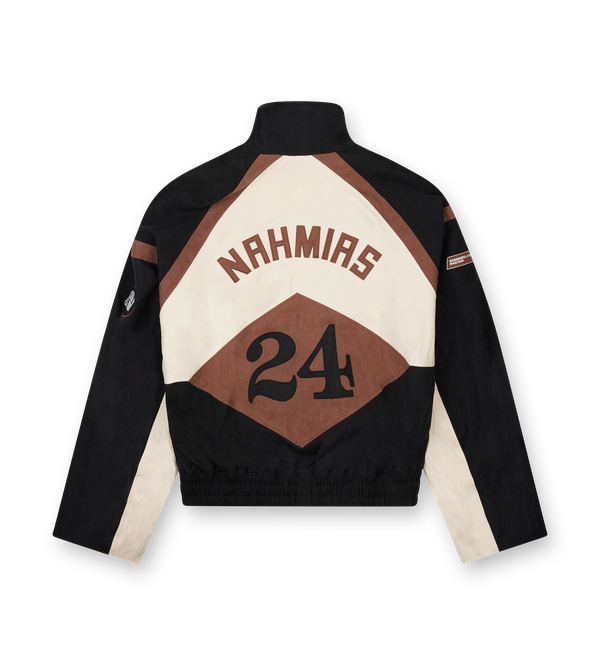 Nahmias Canvas Moto Bomber Jacket in Black/Brown