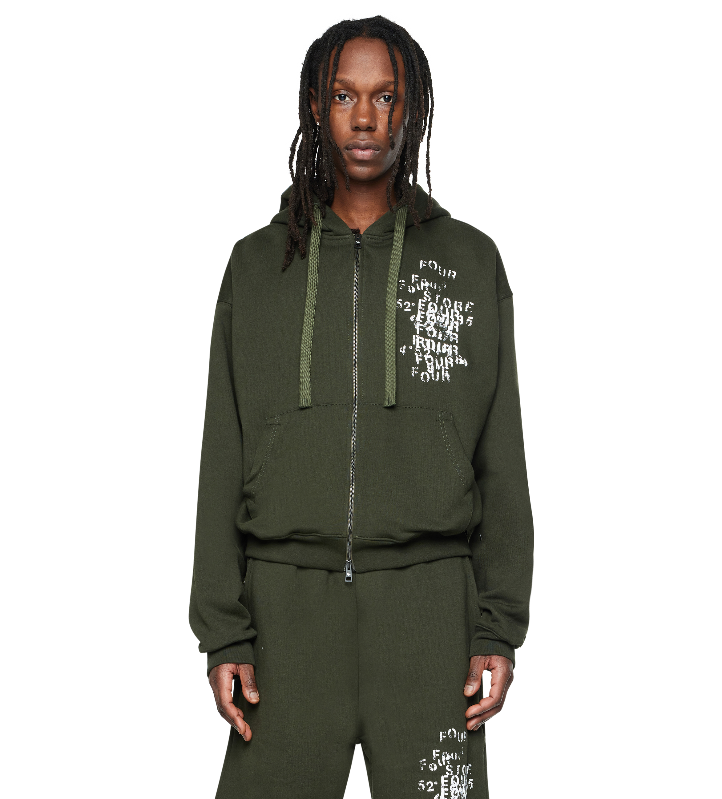 Grunge Zip Up Hoodie Army Green