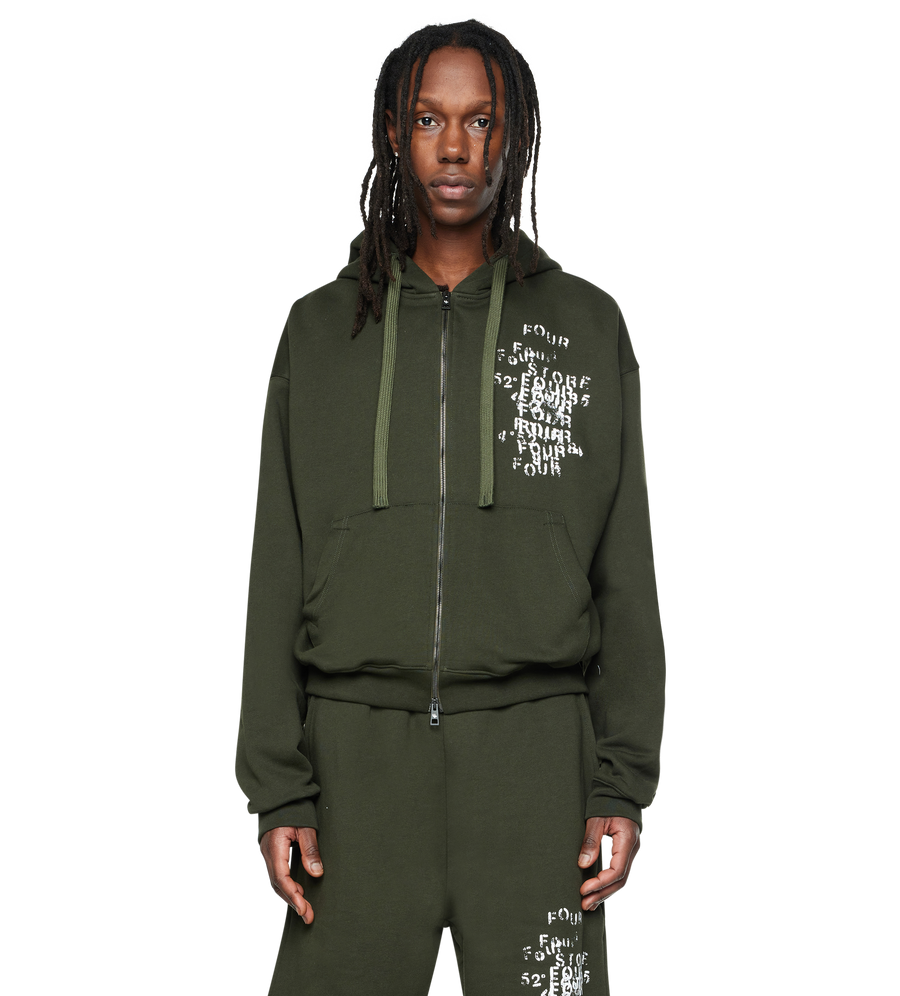 Grunge Zip Up Hoodie Army Green