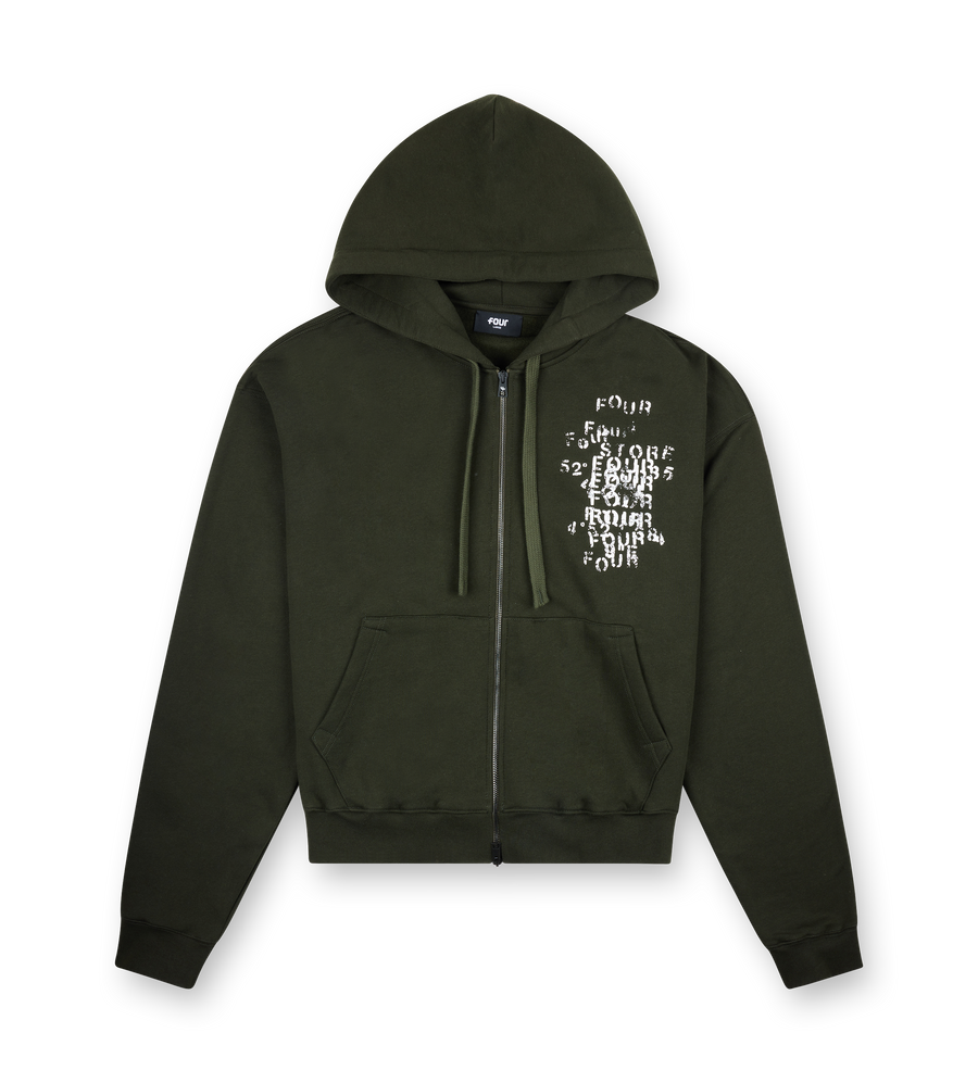 Grunge Zip Up Hoodie Army Green