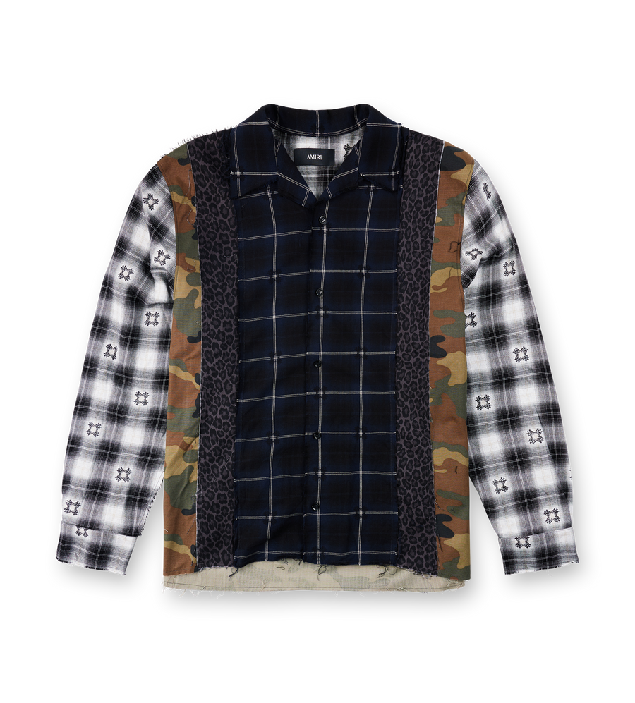 Amiri Spliced MA Quad Flannel in Midnight Blue