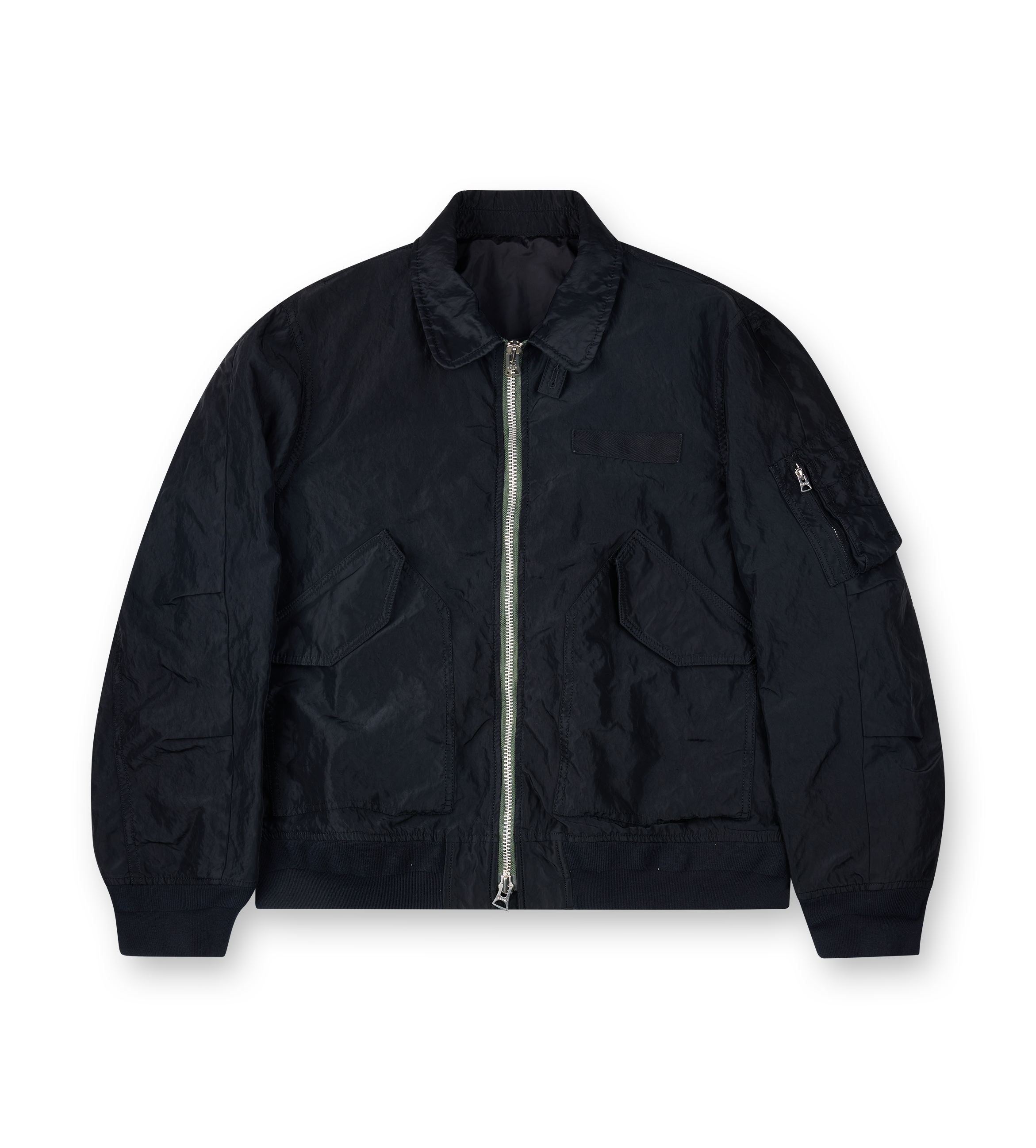 Sacai Treated Nylon Twill Blouson Bomber Jacket in Black
