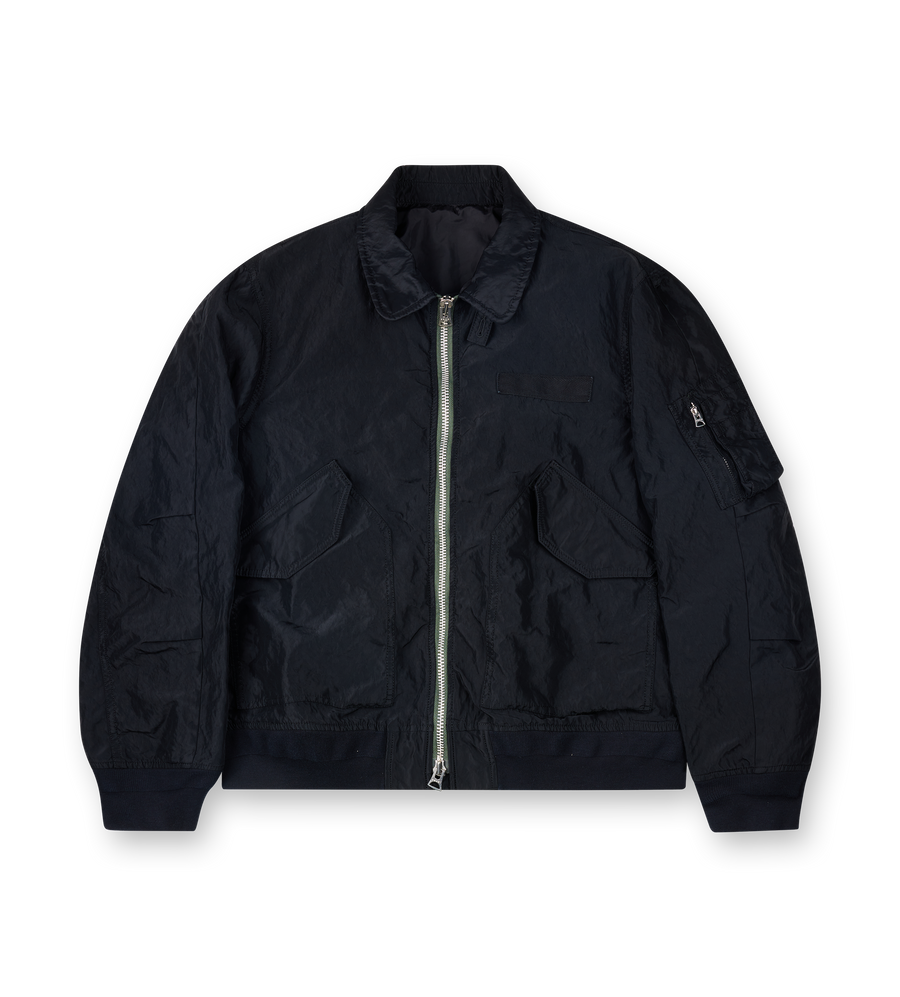 Sacai Treated Nylon Twill Blouson Bomber Jacket in Black
