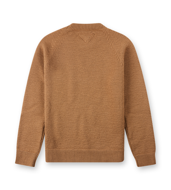Prada Wool Crew-Neck Sweater in Camel Brown