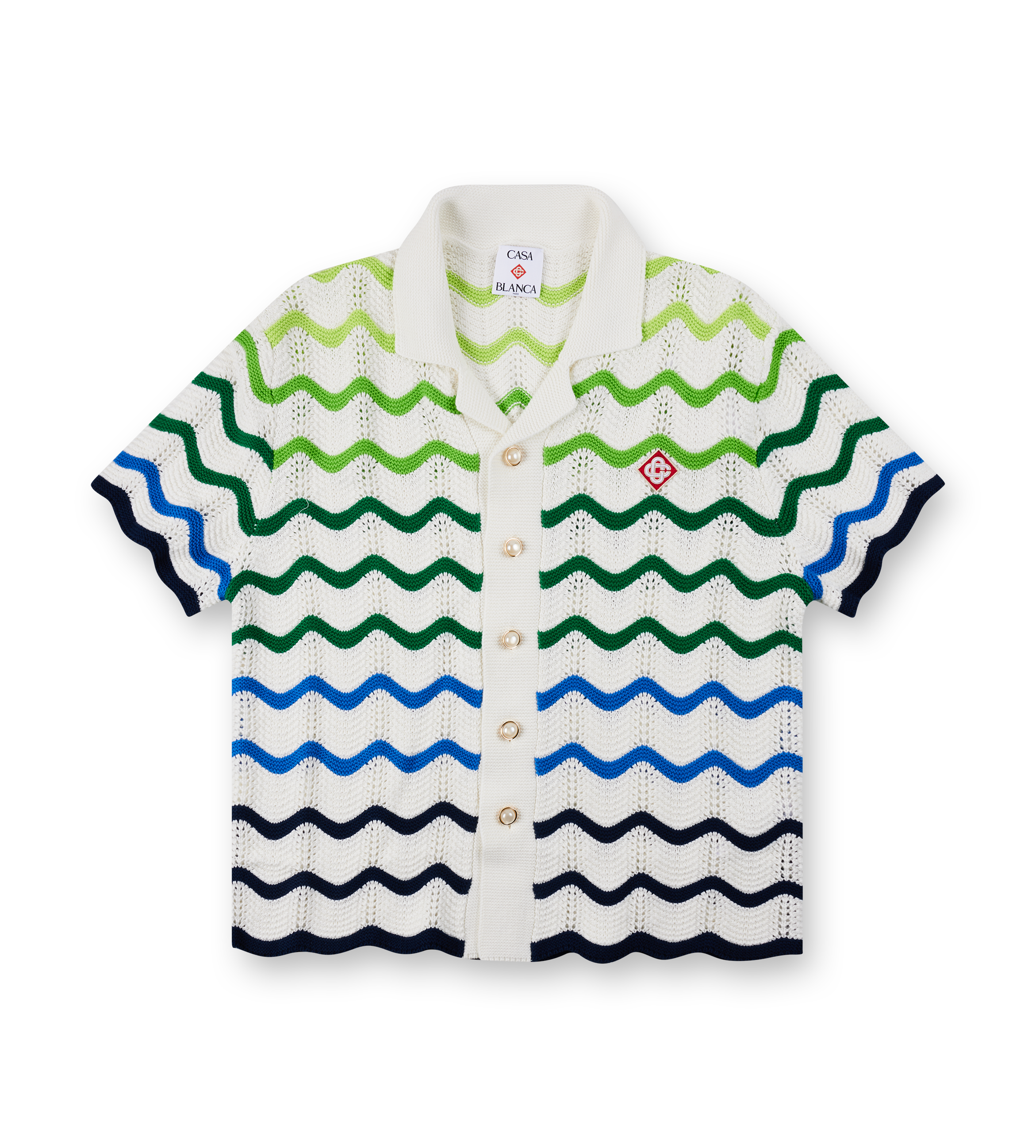 Casablanca Wave Knitted Shirt in White/Green