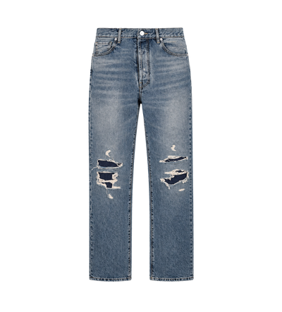 Blue Distressed Straight-Leg Jeans