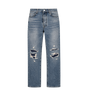 Blue Distressed Straight-Leg Jeans