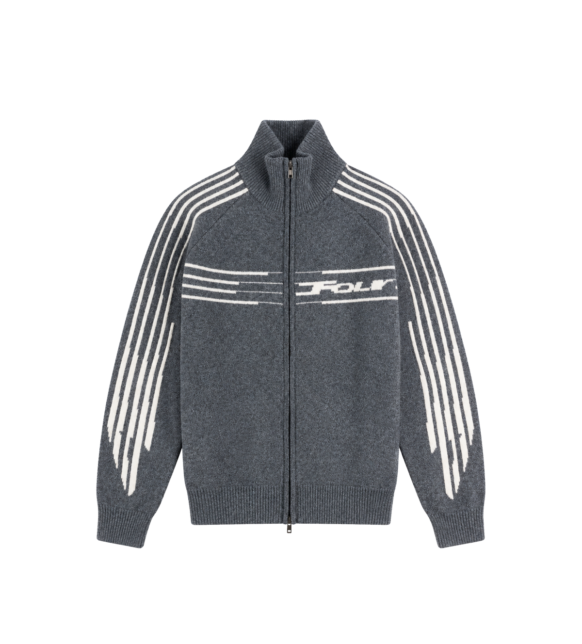 Special Knitted Zip Up Dark Grey/ White