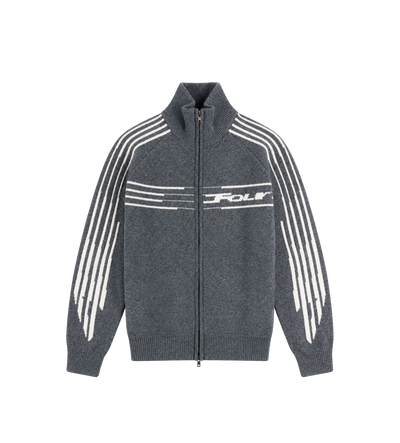 Special Knitted Zip Up Dark Grey/ White