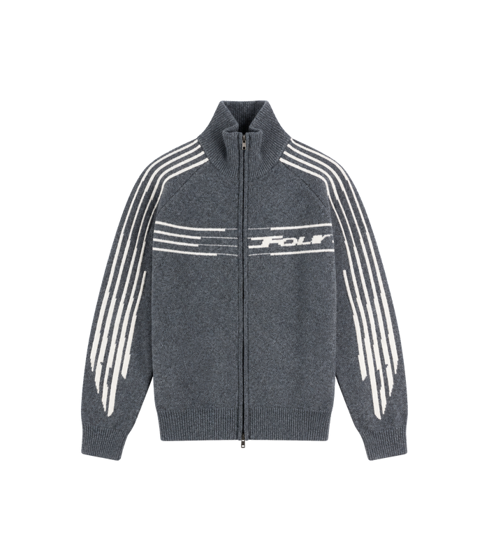 Special Knitted Zip Up Dark Grey/ White