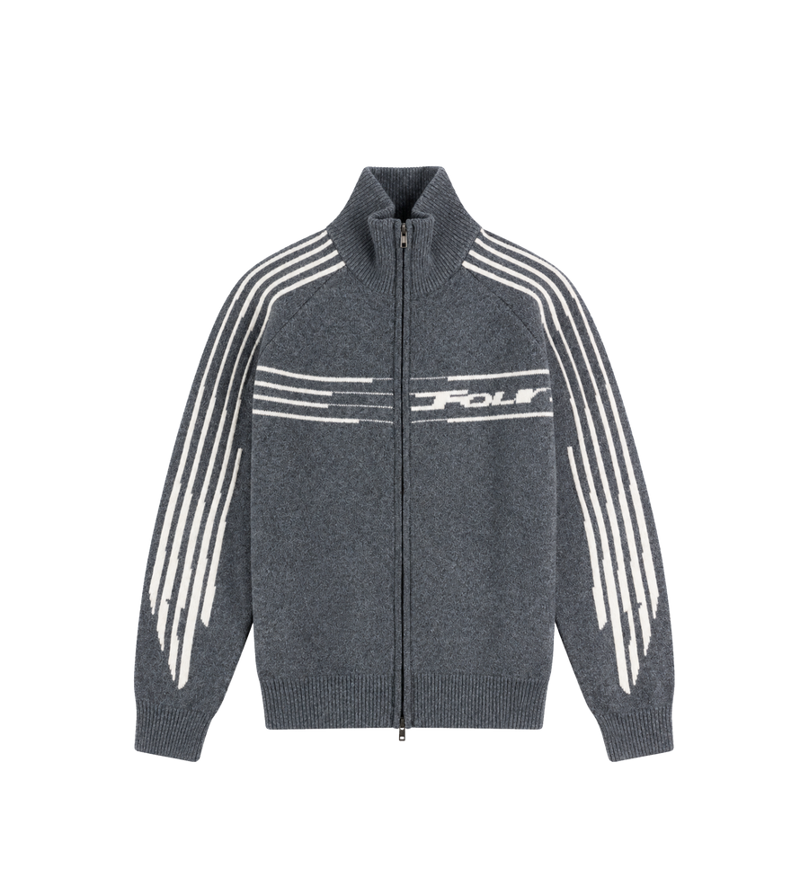 Special Knitted Zip Up Dark Grey/ White