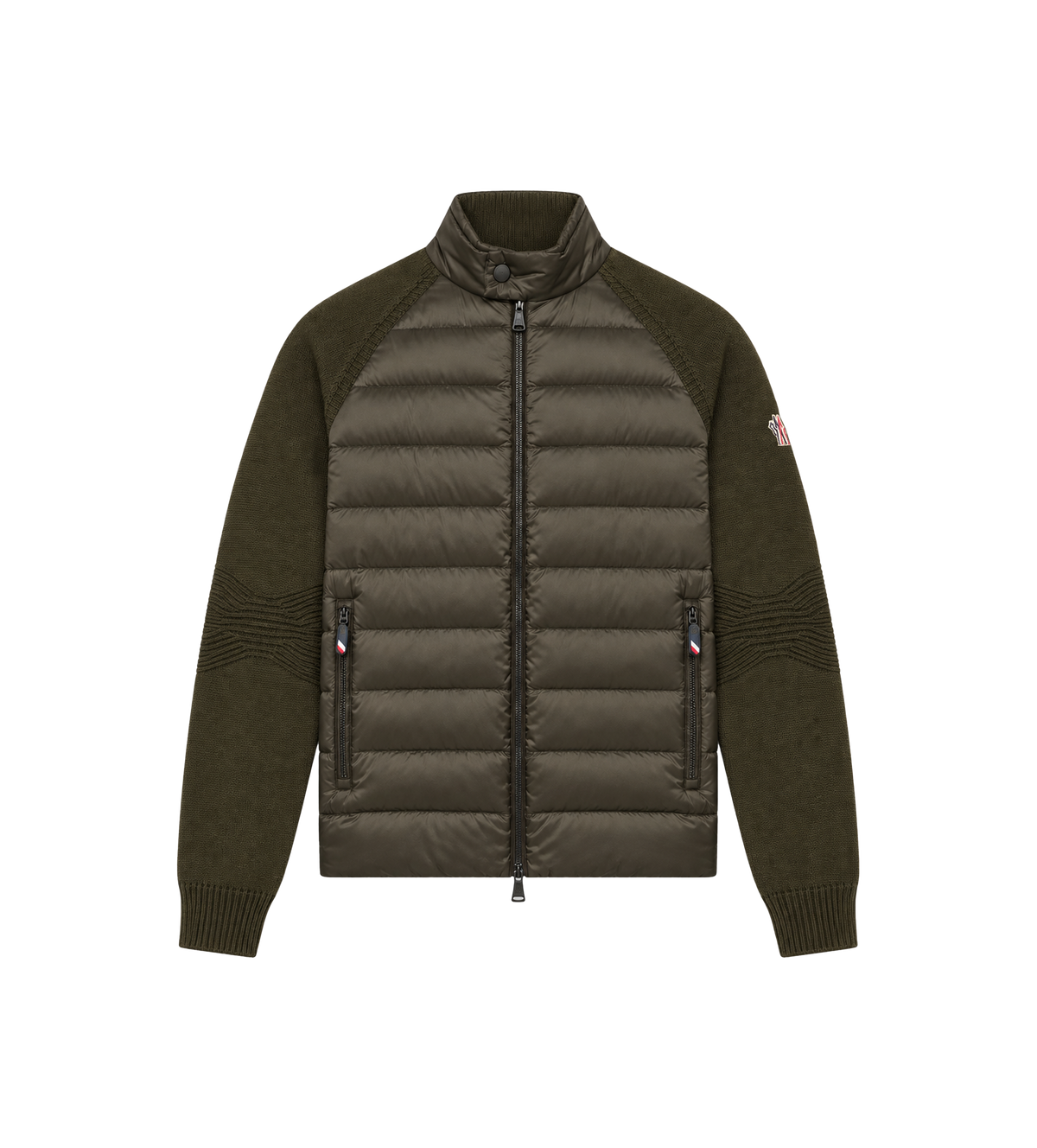 Wool Blend Padded Zip-Up Cardigan Dark Green