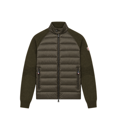 Wool Blend Padded Zip-Up Cardigan Dark Green