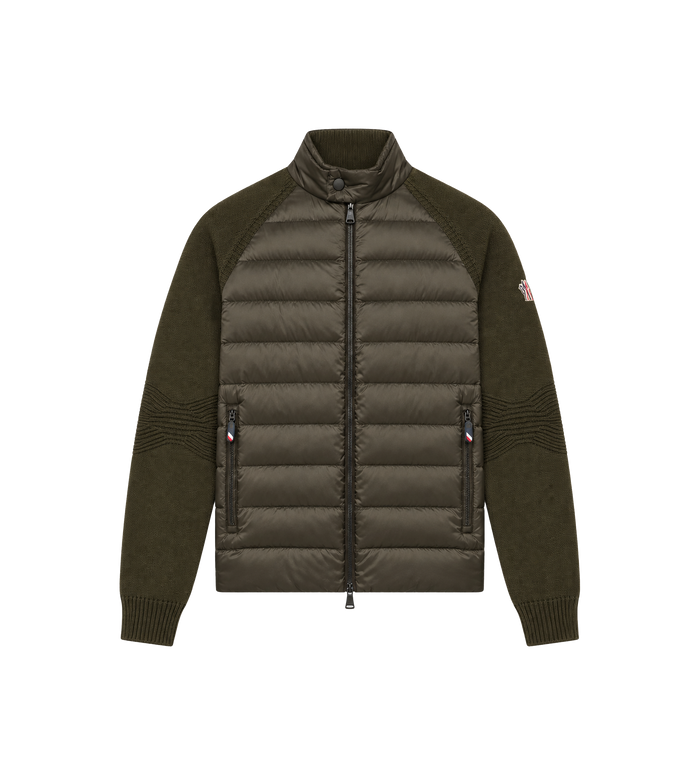 Wool Blend Padded Zip-Up Cardigan Dark Green