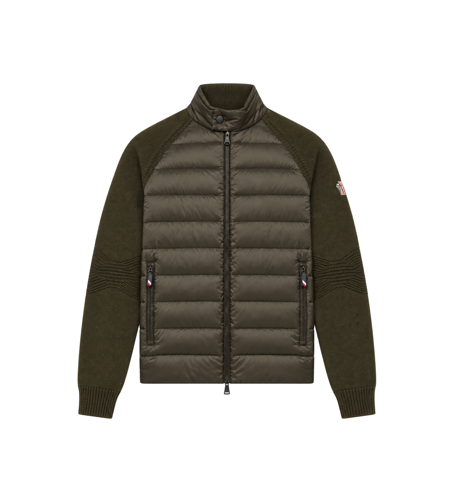 Wool Blend Padded Zip-Up Cardigan Dark Green