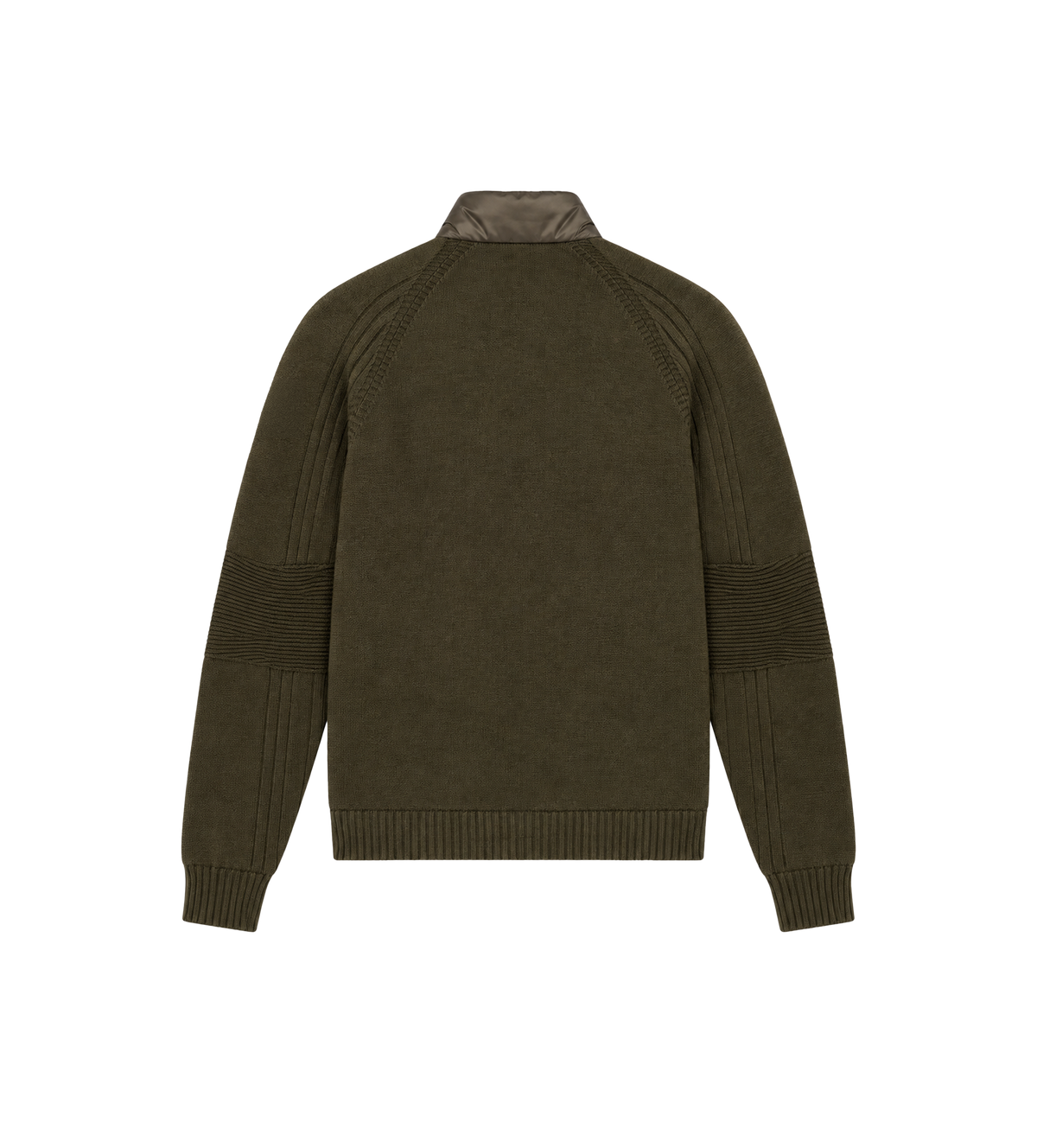 Wool Blend Padded Zip-Up Cardigan Dark Green