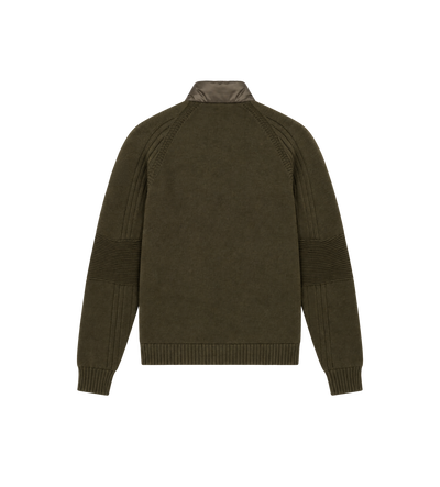Wool Blend Padded Zip-Up Cardigan Dark Green