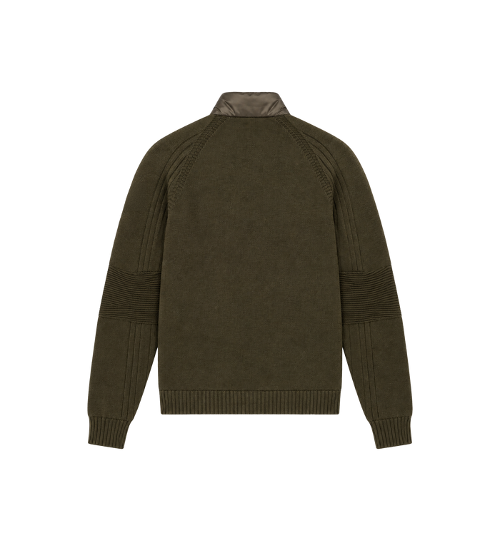 Wool Blend Padded Zip-Up Cardigan Dark Green