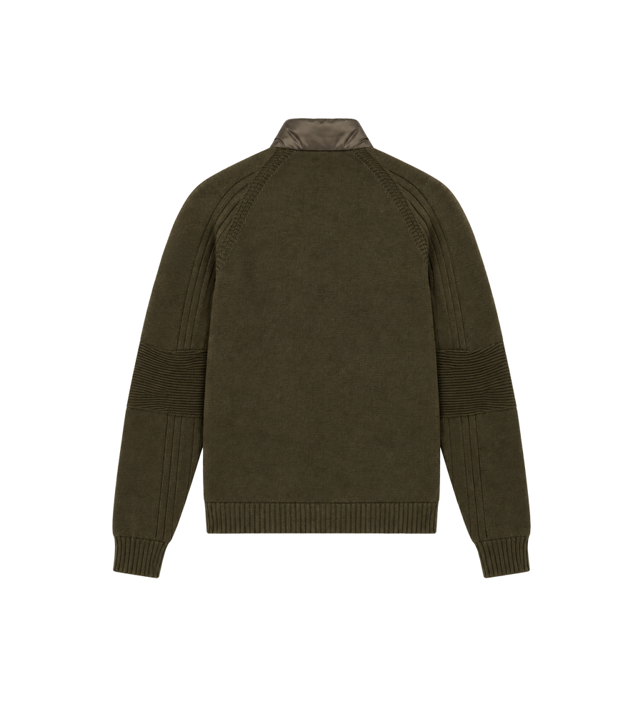 Wool Blend Padded Zip-Up Cardigan Dark Green